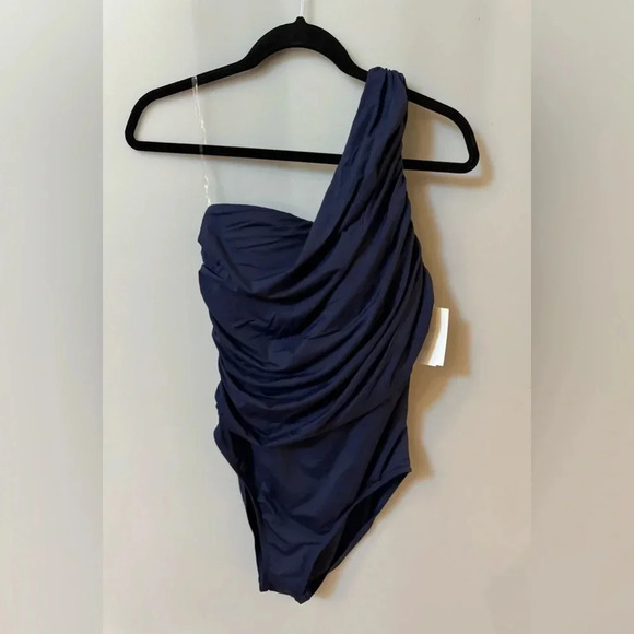 La Blanca Island Goddess Shirred One Shoulder One Piece in Indigo $120 - Picture 5 of 8